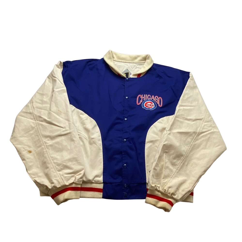 Vintage Chicago Cubs MLB Bomber Jacket Mens XXL Blue Cream #1 Apparel Varsity